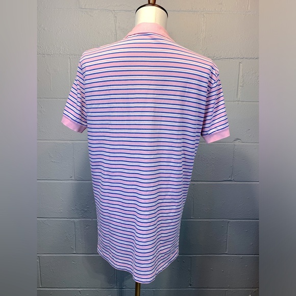 Polo Ralph Lauren Men's Blue White Pink Striped Short Sleeve Polo Shirt Medium - Picture 3 of 5